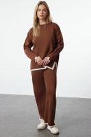 Trendyol Camel Wide Fit Contrast Colored Knitwear Top-Top Set