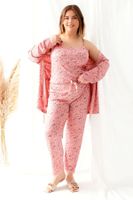 Trendyol Curve Pink Star Pattern 3-Pack Lacing and Lace Detail Knitted Pajamas Set