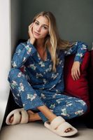 43103 Dewberry Buttoned Women Pyjama Set-BLUE