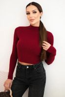 Kesi Włoski Bluzka damska prążkowana z golfem bordowa
