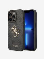 Guess PU 4G Metal Logo iPhone 15 Pro Grey Etui za telefon ljubičasta