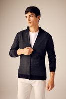 DEFACTO Standard Fit Regular Cut Stand Collar Zippered Knitwear Cardigan