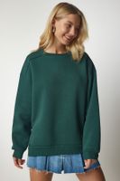 Happiness İstanbul Women's Khaki Zipper Detailed Raised Knitted Sweatshirt