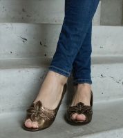 Gemre Brązowe ażurowe balerinki z odkrytym noskiem Ursull