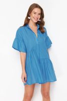 Trendyol Saks Wide Fit Mini Woven Ruffle Beach Dress