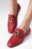 Mio Gusto Dakota Genuine Leather Red Color Chain Accessory Flat Toe Women's Loafer Shoes