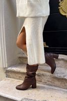 NİŞANTAŞI SHOES Rille Brown Matte Gusseted Women's Heeled Boots