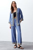 Trendyol Indigo Embroidered Woven Kimono-Pants Set