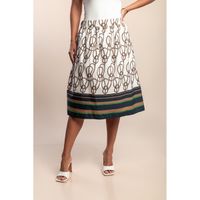 Baumwoll-Midirock Mit Print, Weiß
