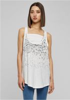 Ladies Long Leo Print Loose Tank wht/blk