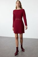 Trendyol Burgundy Belted Bodycon Mini Woven Dress