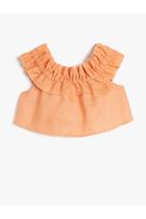 Koton Linen Blouse Crop Off Shoulder Ruffles