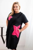 Kesi Włoski Women's cotton Plus Size dress with stars black + pink