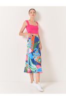 Jimmy Key Mixed Straight Cut High Waist Midi Satin Skirt