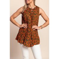 Plus Size Plisseebluse Mit Print, Orange