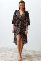 Trendyol Ethnic Patterned Midi Woven Flounce 100% Cotton Beach Dress