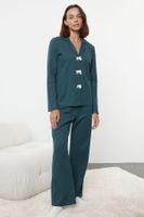 Trendyol Oil Ribbon/Bow Waffle Fabric Knitted Pajama Set