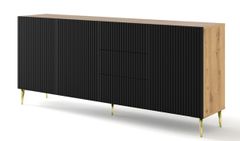 ArtBm Komoda RAVENNA B 3D3S 200 | dub artisan / čierna matná PREVEDENIE: Dub artisan / čierny mat  / zlaté nohy