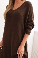 Kesi Włoski Sukienka damska Plus Size wełniany z dekoltem V brązowa