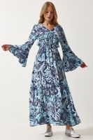 Happiness İstanbul Women's Sky Blue Patterned Summer Viscose Dress