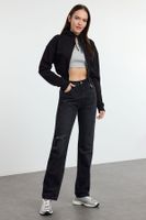 Trendyol Anthracite Ripped High Waist Long Straight Jeans