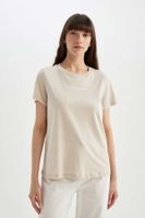 DEFACTO 100% Cotton Regular Fit Crew Neck Minimal Printed T-Shirt