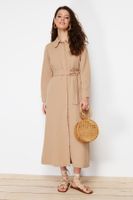 Trendyol Light Beige Linen Look Woven Dress