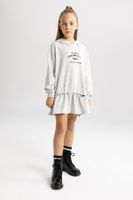 DEFACTO Girl's Hooded Printed Sweat Dress