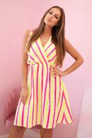 Kesi Włoski Women's cotton dress with colorful stripes neon yellow