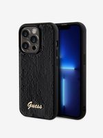 Guess Sequin Script Logo Zadní Kryt pro iPhone 14 Pro Black Etui za telefon ljubičasta