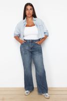 Trendyol Curve Blue Ripped High Waist Wide Leg Jeans