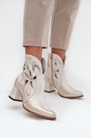 Skórzane Ażurowe Botki Damskie Na Słupku Zazoo