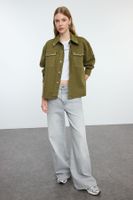 Trendyol Oversize Wide Fit Jacket with Khaki Collar and Stone Detail on the Pocket