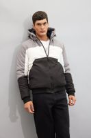 DEFACTO Slim Fit Puffer Jacket Slim Cut Color Block Hooded Fleece Lined Zippered