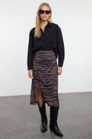 Trendyol Brown Animal Printed Pencil Stretch Skirt