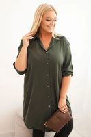 Kesi Włoski Plus Size women's shirt dress with a longer back and rolled-up sleeves khaki
