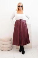 Kesi Włoski Dámská sukně Plus Size z ekokůže s gumou a tkaničkou v pase bordová