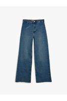 Koton Wide Leg Jeans Standard Waist Slim Fit Buttoned Pocket Cotton - Wide Leg Jeans