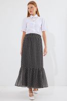 Bigdart 8010 Patterned Chiffon Skirt - C.Black