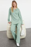 Trendyol Mint Corded Knitted Polo Neck Knitwear Top-Top Set