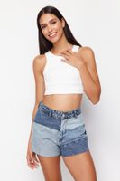 Trendyol Blue Color Block Denim Shorts