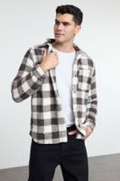 Trendyol Black Unisex Fit Welsoft Plush Winter Plaid Shirt Jacket