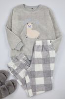 Trendyol Curve Gray Wellsoft Llama Patterned Knitted Pajama Set