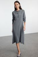 Trendyol Anthracite Midi Knit Polo Neck Dress