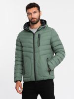 Ombre Men's sports quilted jacket with contrasting zipper - khaki