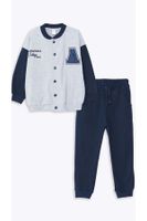 LC Waikiki LCW baby Gray Melange Printed Baby Boy College Jacket and Tracksuit Bottom 2-Piece Set