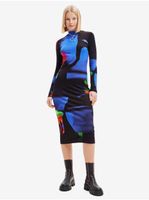 Modro-černé dámské vzorované pouzdrové šaty Desigual Hologram - Lacr - Dámské