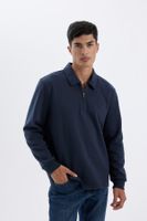 DEFACTO Regular Fit Polo Collar Half Zipper Basic Plain Sweatshirt