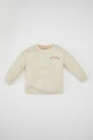 DEFACTO Baby Girl Crew Neck Text Printed Sweatshirt