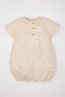 DEFACTO Baby Girl Newborn Floral Linen Short Sleeve Jumpsuit